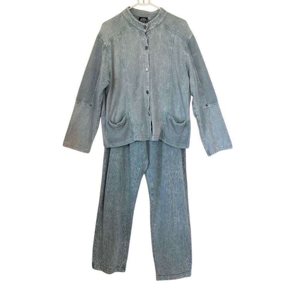 Vtg 80’s-90’s Produce Company Celery Green Acid Wash Jacket and pants L/XL Retro